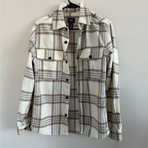 H&M Cream and Brown Plaid Utility Jacket